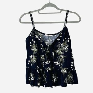 Mi Ami Women's Babydoll Tank Top Size L Boho Cottagecore Navy Floral Peasant